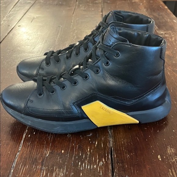 Prada Sport High Top Black Leather Sneakers - Picture 4 of 12